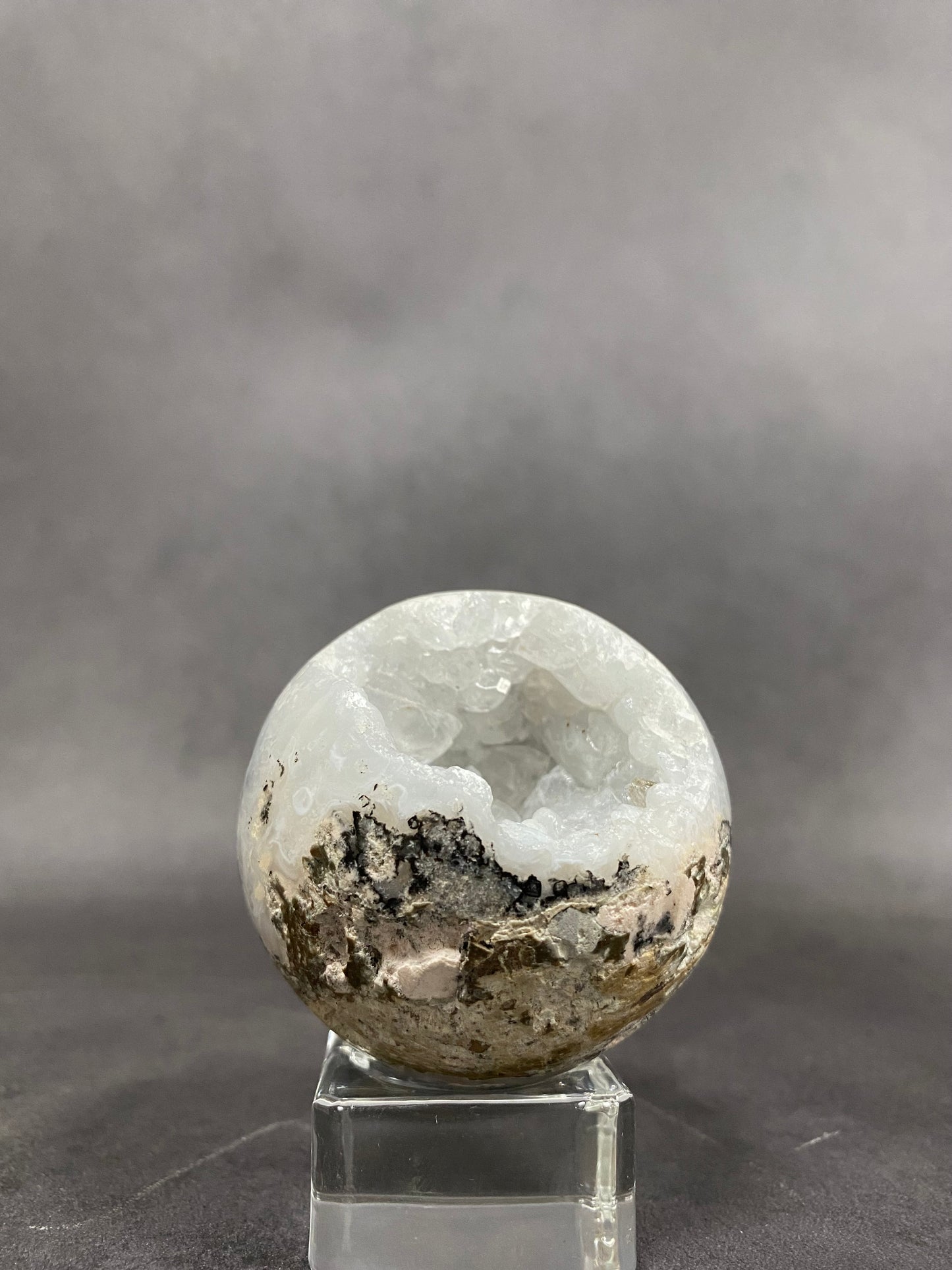 Druzy White Quartz Sphere (Half-Polished)