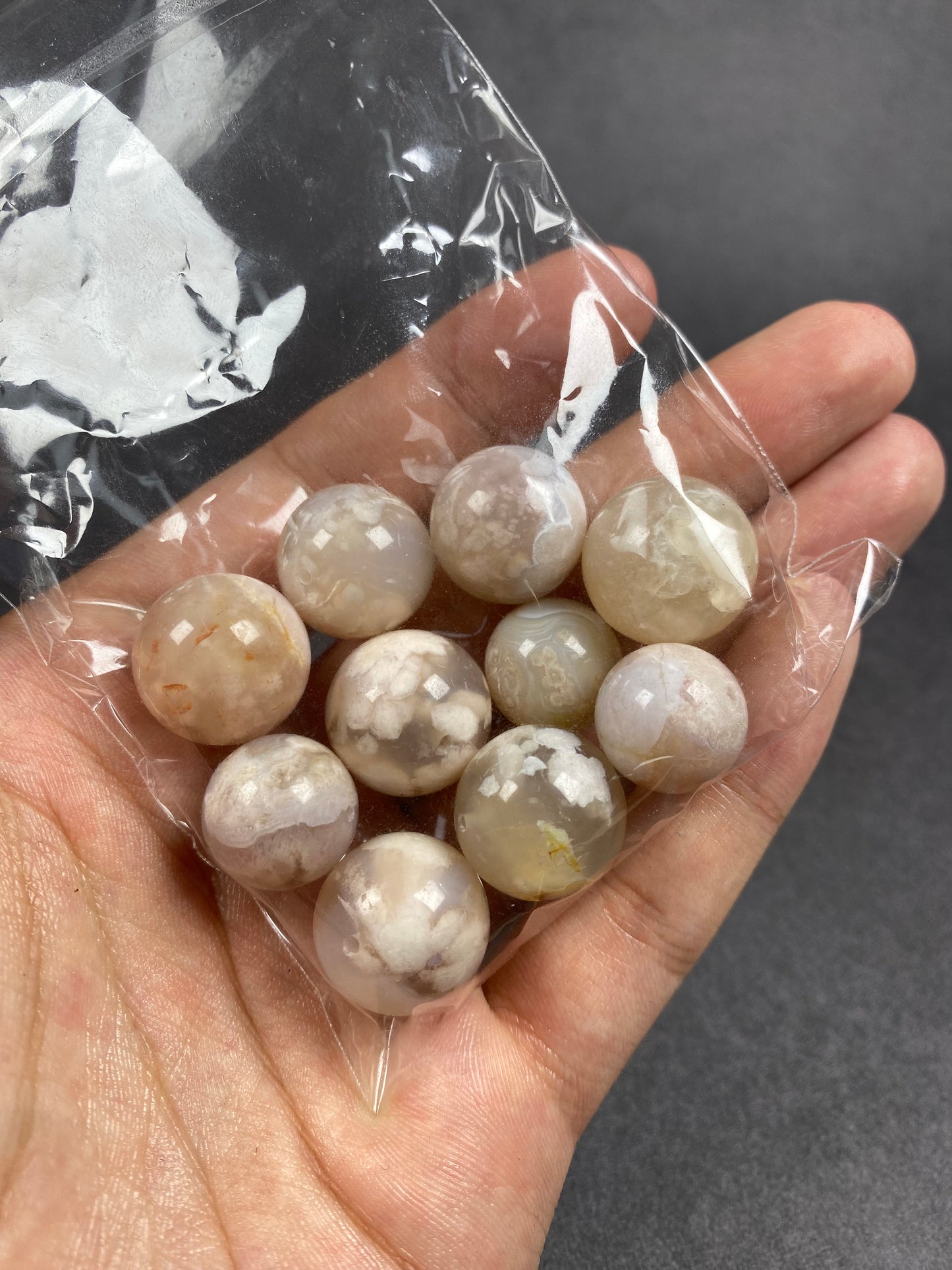 A Bag of Small Drilled Flower Agate Sphere